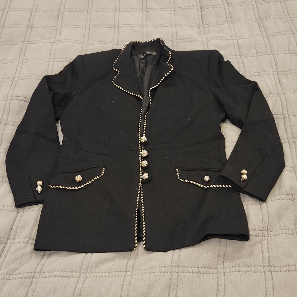 Chic Black Blazer with Gold Detailing